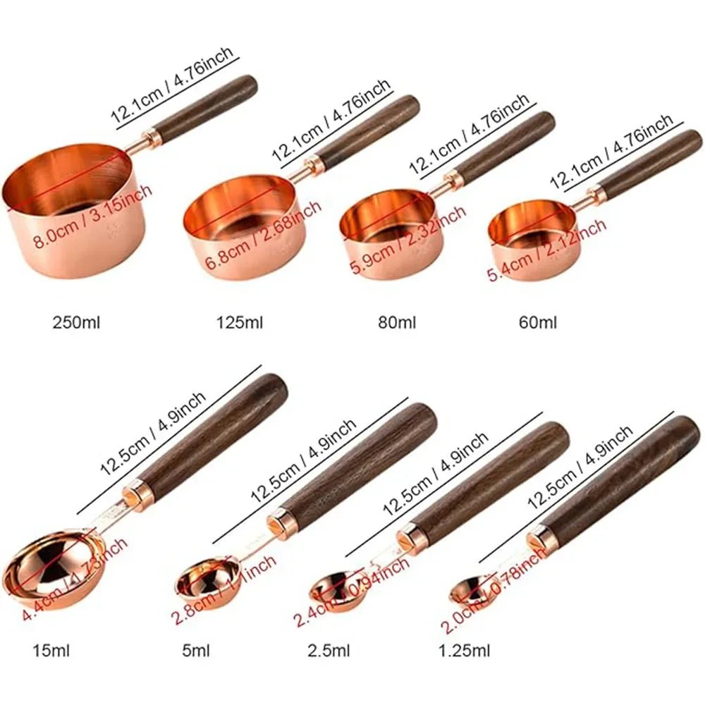 Roségoldenes Messlöffel - Set mit Holzgriffen - ApolettaApoletta
