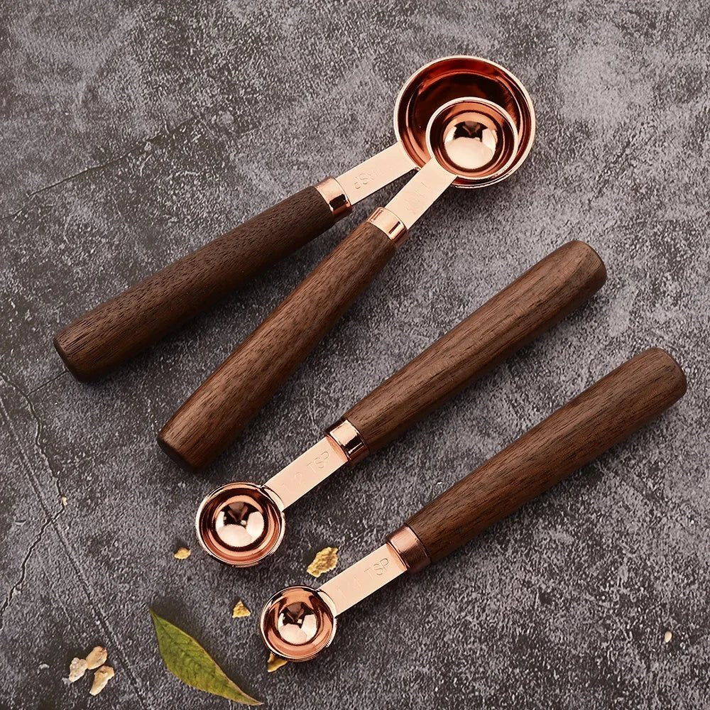 Roségoldenes Messlöffel - Set mit Holzgriffen - ApolettaApoletta