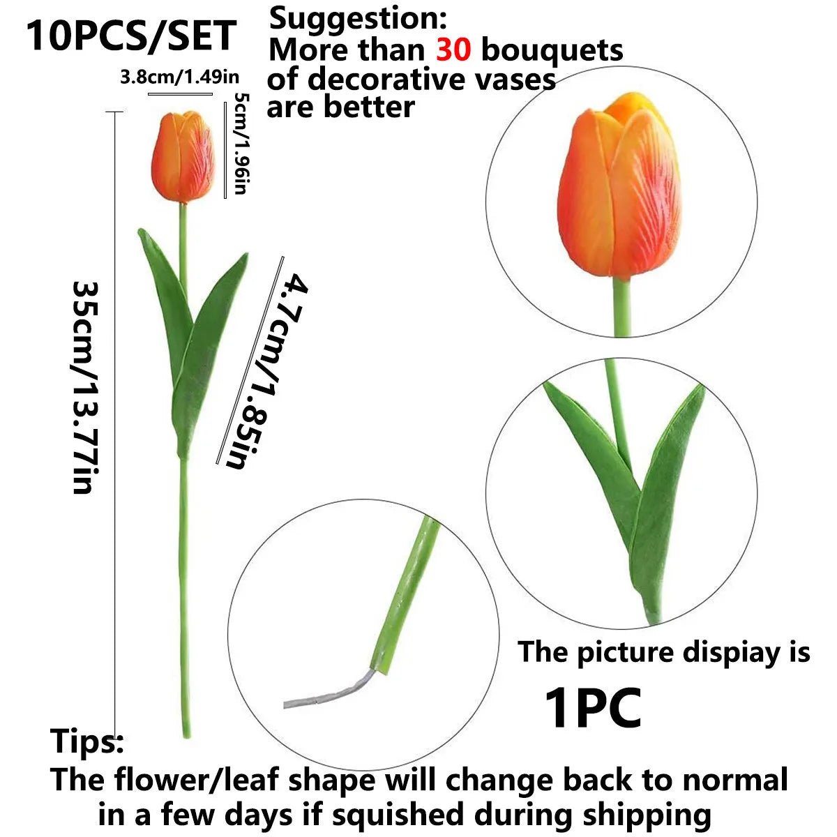 Künstliche Tulpen: 10er - Set realistische Blumen für Garten, Girlande & Heimdeko - ApolettaApoletta