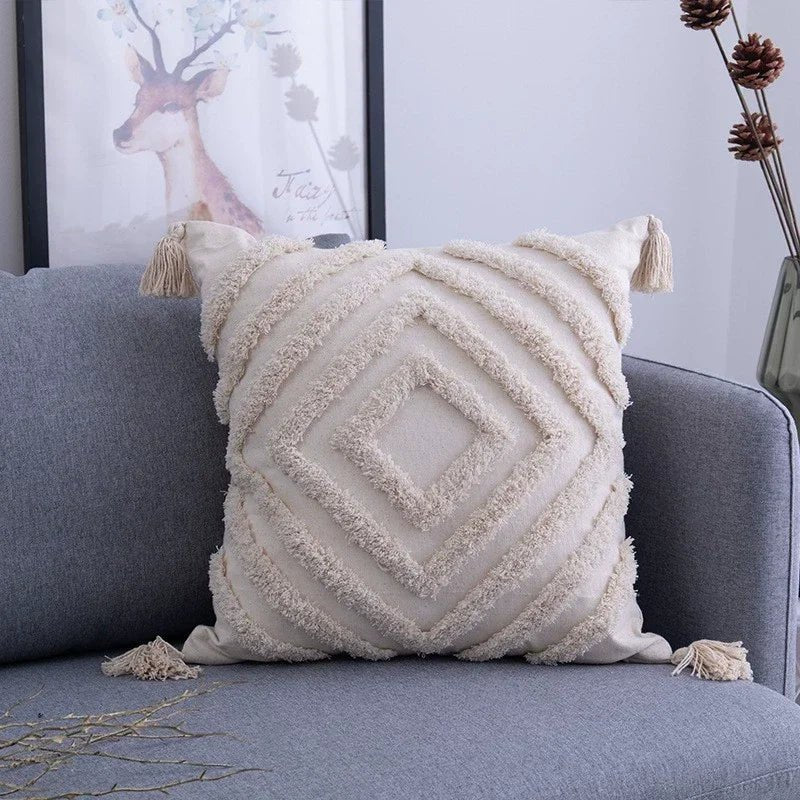 Getufteter Kissenbezug mit Quasten: Moderner Boho - Stil für deine Heimdekoration (45x45 cm) - ApolettaApoletta