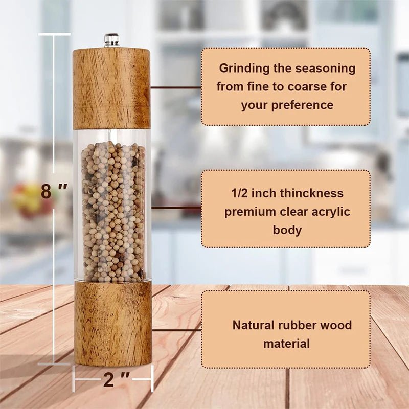 Premium - Salz - & Pfeffermühlen - Set: Holz & Acryl mit verstellbarem Mahlwerk - ApolettaApoletta