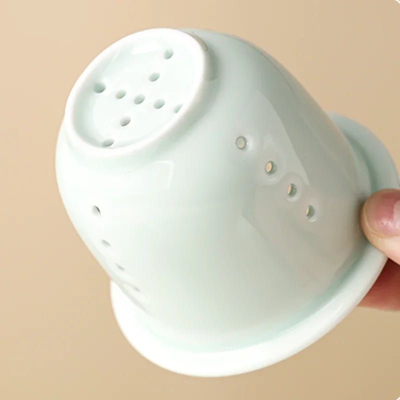 Keramiktasse: Handbemalte Teetasse mit Deckel, Sieb & Trennfunktion - ApolettaApoletta