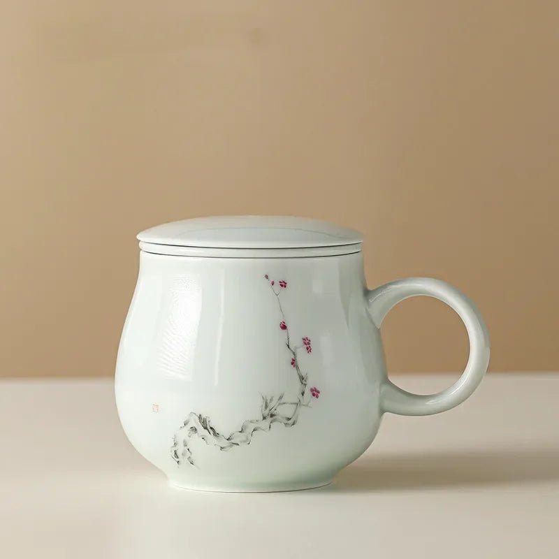 Keramiktasse: Handbemalte Teetasse mit Deckel, Sieb & Trennfunktion - ApolettaApoletta
