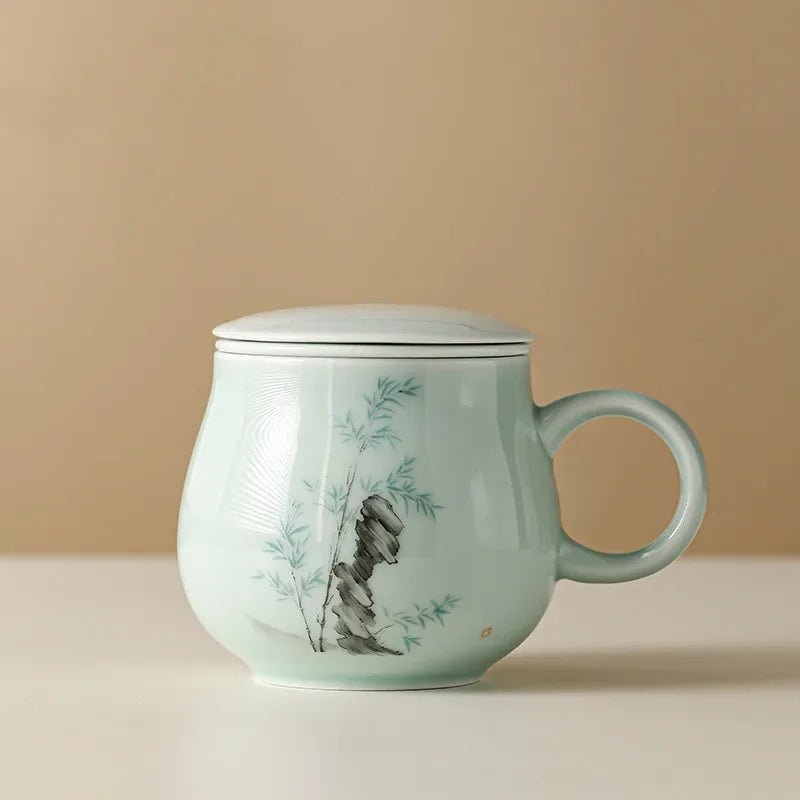 Keramiktasse: Handbemalte Teetasse mit Deckel, Sieb & Trennfunktion - ApolettaApoletta