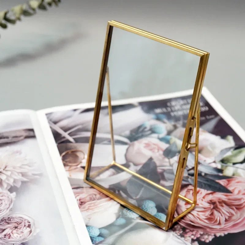 Antiker freistehender Fotorahmen: Transparentes Glas & Gold - Optik für die Heimdekoration - ApolettaApoletta