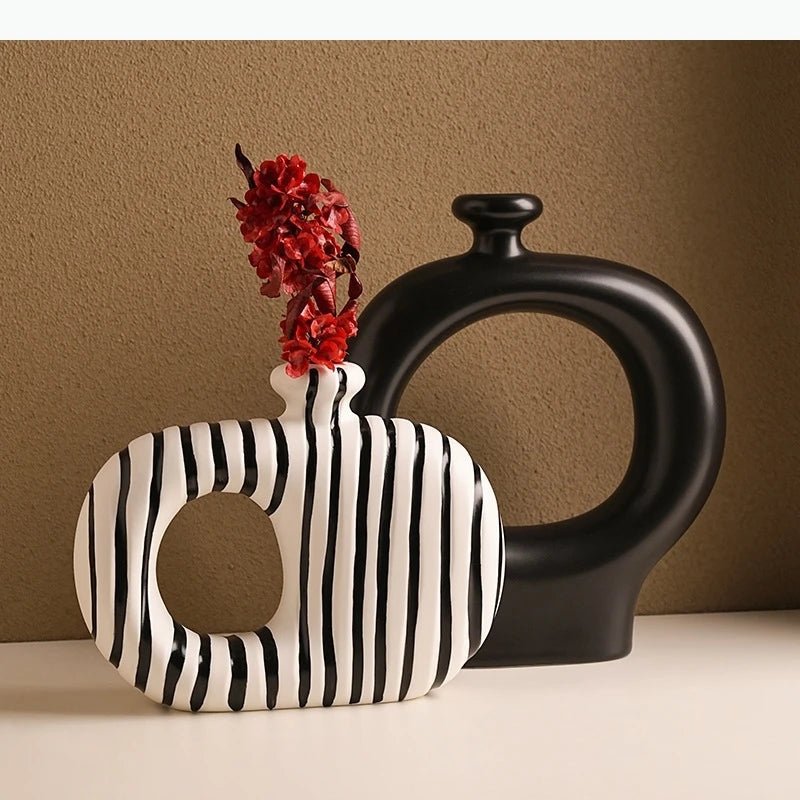 Keramikvase mit Zebrastreifen: Moderne Blumentöpfe für künstliche Blumen und Schreibtisch - Deko - ApolettaApoletta