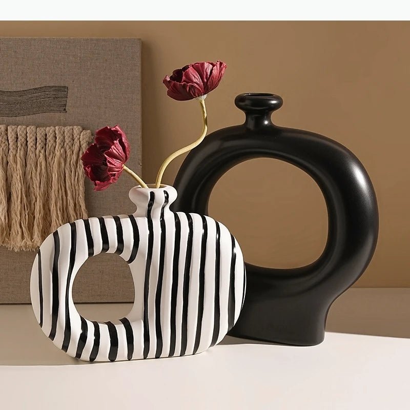 Keramikvase mit Zebrastreifen: Moderne Blumentöpfe für künstliche Blumen und Schreibtisch - Deko - ApolettaApoletta
