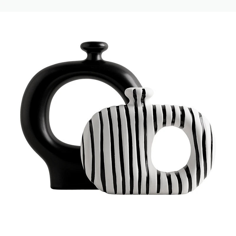Keramikvase mit Zebrastreifen: Moderne Blumentöpfe für künstliche Blumen und Schreibtisch - Deko - ApolettaApoletta
