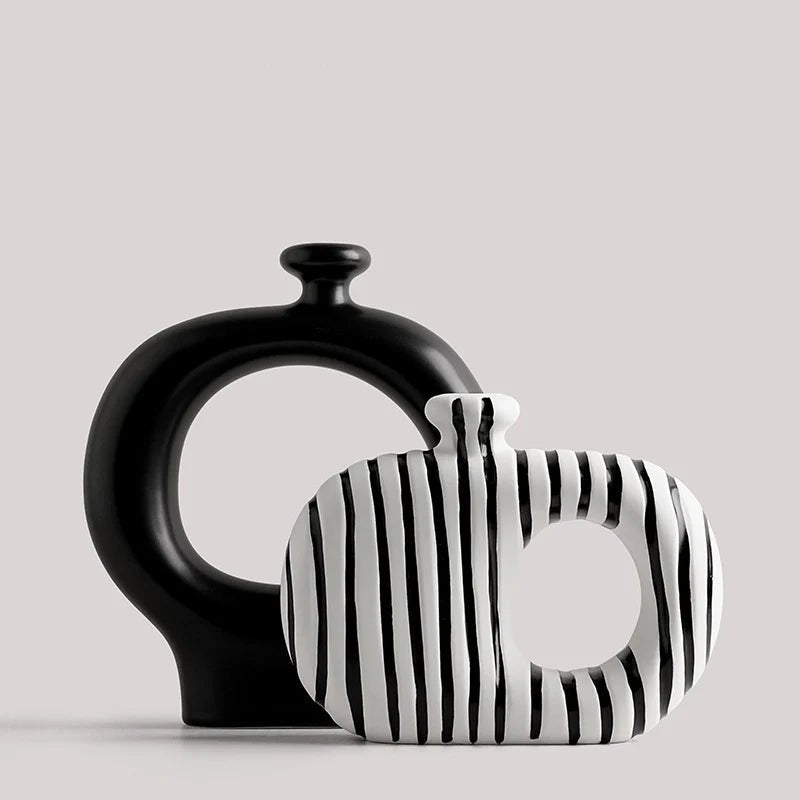 Keramikvase mit Zebrastreifen: Moderne Blumentöpfe für künstliche Blumen und Schreibtisch - Deko - ApolettaApoletta