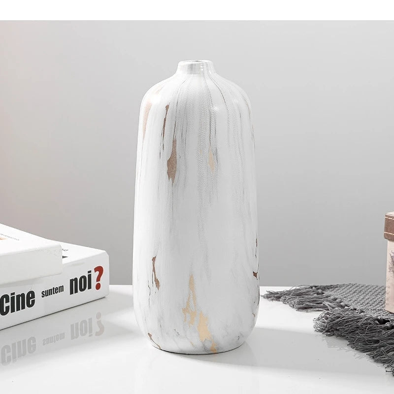 Moderne Weiße Keramikvase mit Marmormuster – Elegante Schreibtisch - Deko - ApolettaApoletta