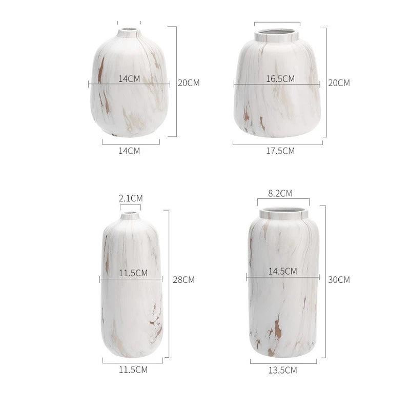 Moderne Weiße Keramikvase mit Marmormuster – Elegante Schreibtisch - Deko - ApolettaApoletta
