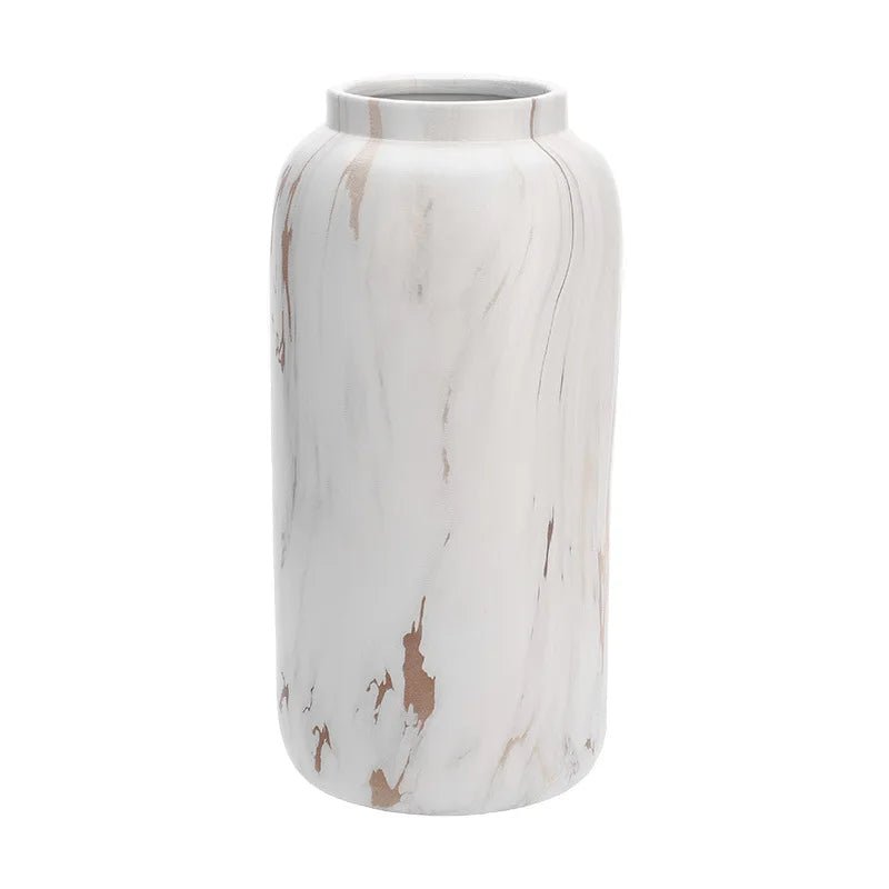 Moderne Weiße Keramikvase mit Marmormuster – Elegante Schreibtisch - Deko - ApolettaApoletta