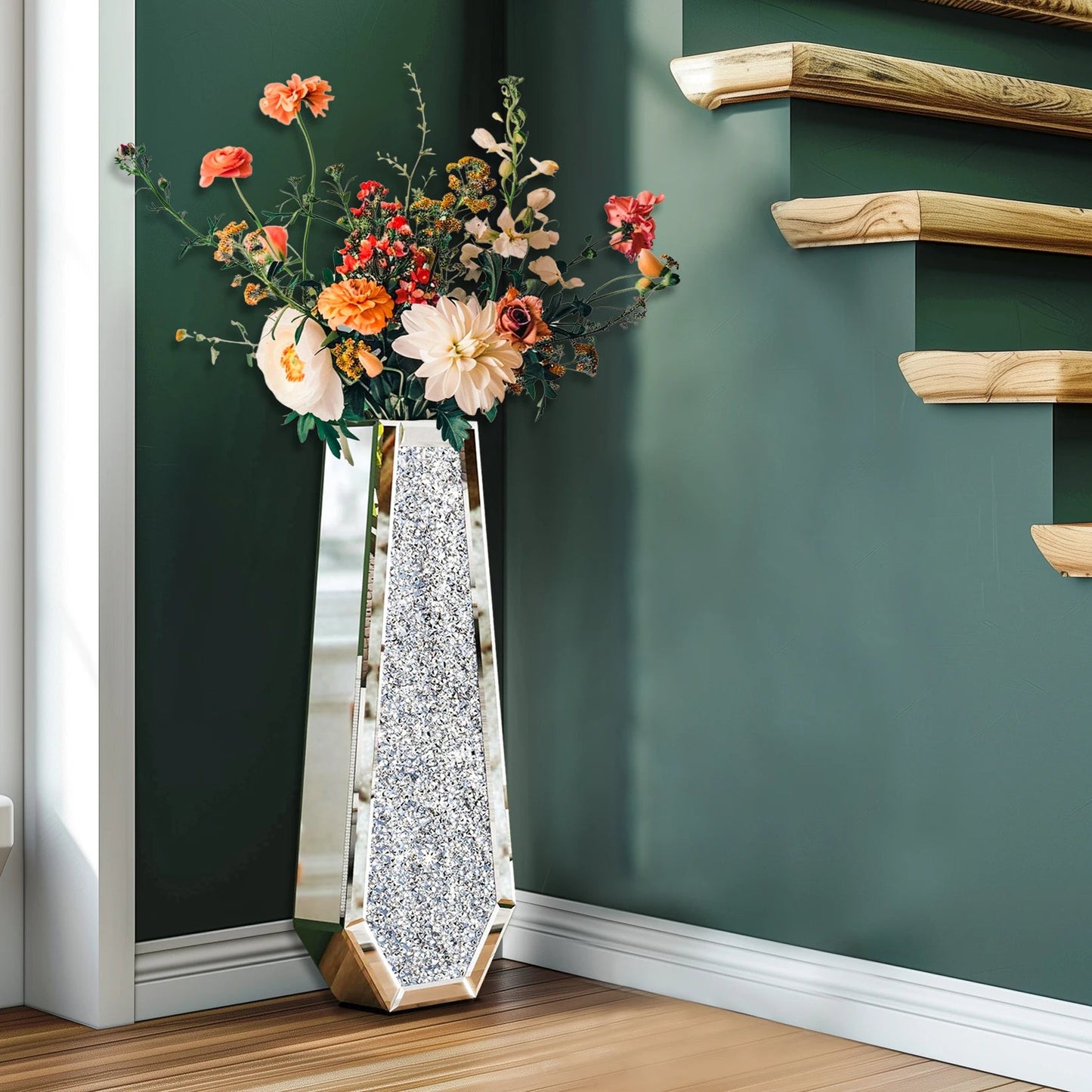 Verspiegelte Bodenvase: 2 Formen, Diamant - Effekt & 68 cm Höhe für Blumen & Pampasgras - ApolettaApoletta