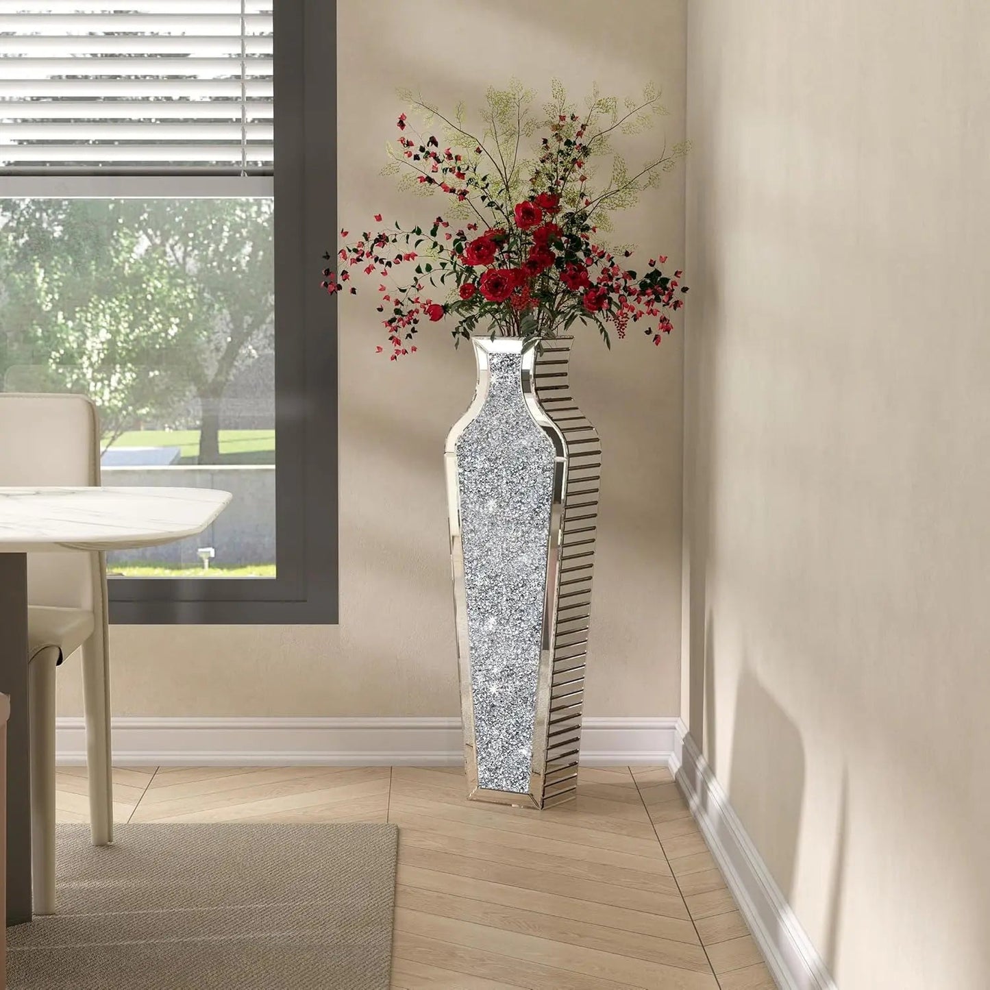 Verspiegelte Bodenvase: 2 Formen, Diamant - Effekt & 68 cm Höhe für Blumen & Pampasgras - ApolettaApoletta