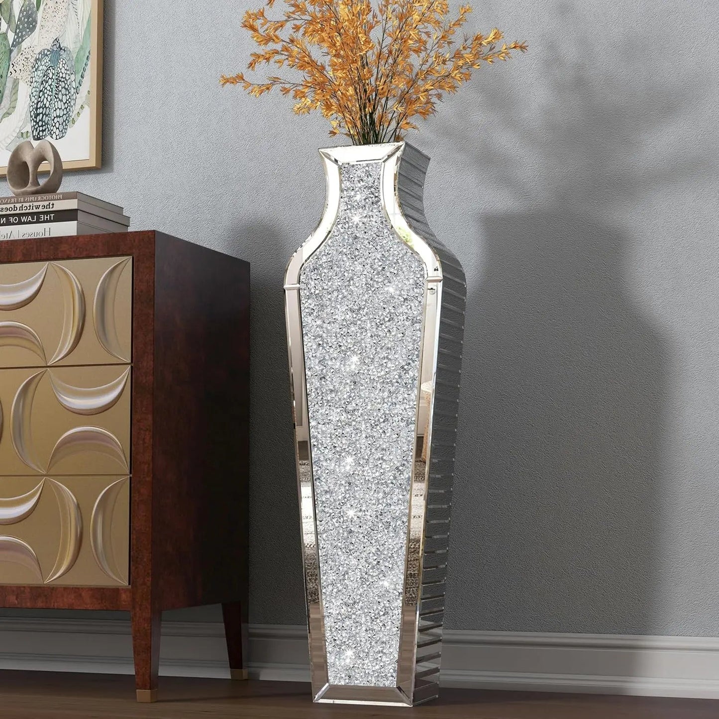 Verspiegelte Bodenvase: 2 Formen, Diamant - Effekt & 68 cm Höhe für Blumen & Pampasgras - ApolettaApoletta