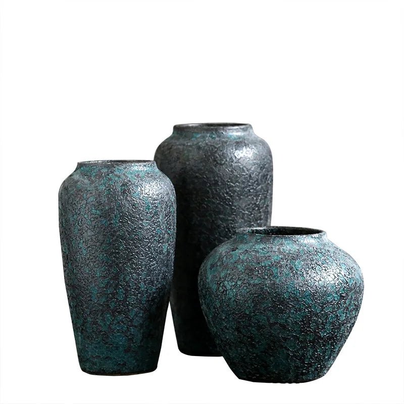 Vintage Keramikvase: Dunkelblaue Heimdekoration mit grober Oberfläche - ApolettaApoletta