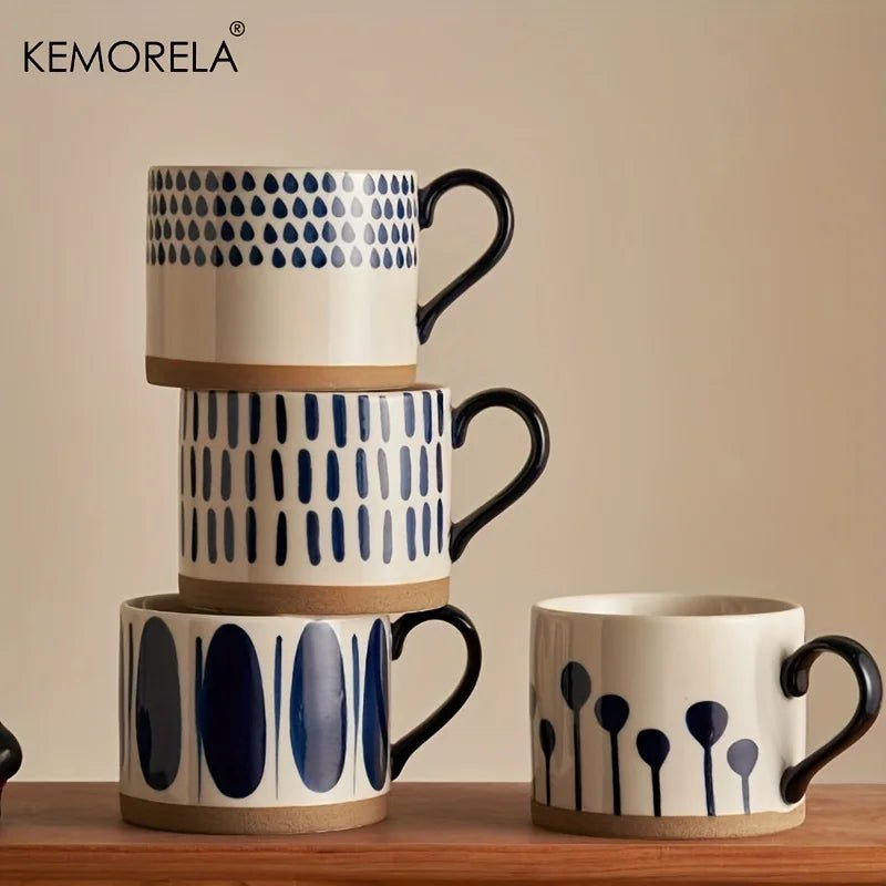 450 ml Nordischer Keramik - Becher: Retro - Stil & großer Griff für Kaffee, Milch und Frühstück - ApolettaApoletta