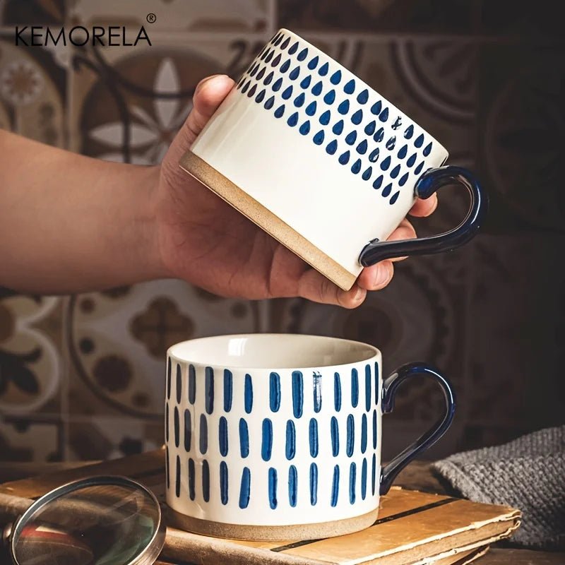 450 ml Nordischer Keramik - Becher: Retro - Stil & großer Griff für Kaffee, Milch und Frühstück - ApolettaApoletta