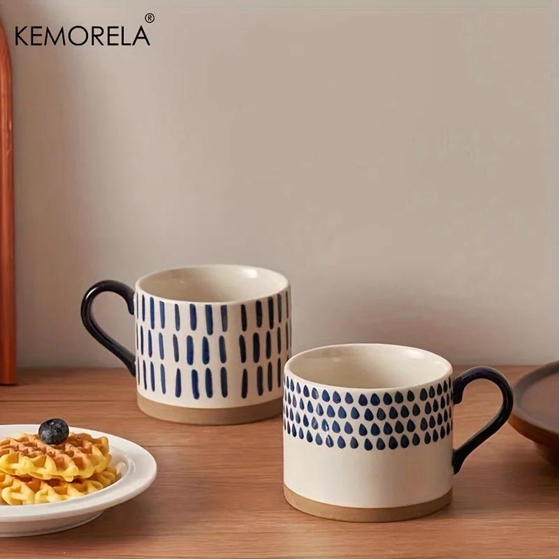 450 ml Nordischer Keramik - Becher: Retro - Stil & großer Griff für Kaffee, Milch und Frühstück - ApolettaApoletta