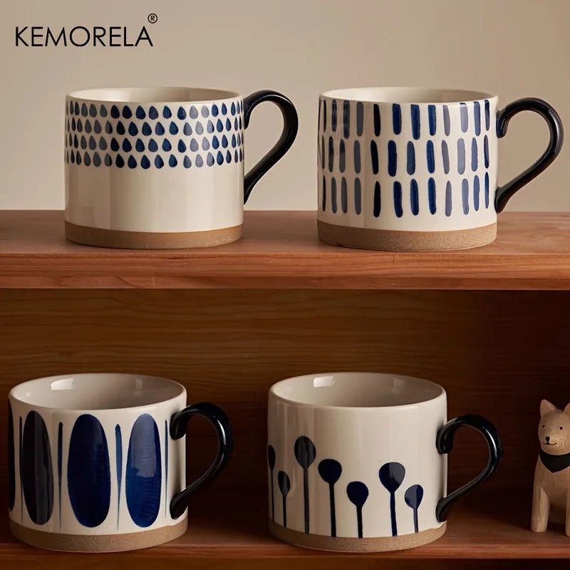 450 ml Nordischer Keramik - Becher: Retro - Stil & großer Griff für Kaffee, Milch und Frühstück - ApolettaApoletta