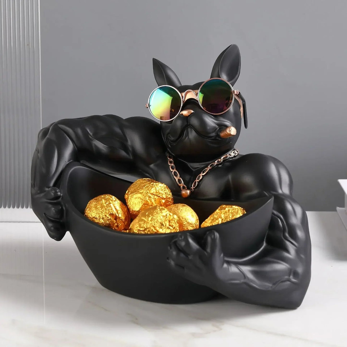 Hundefigur „Cooler Hund“: Tier - Statue mit Aufbewahrungsbox – Harz - Skulptur & Deko - ApolettaApoletta