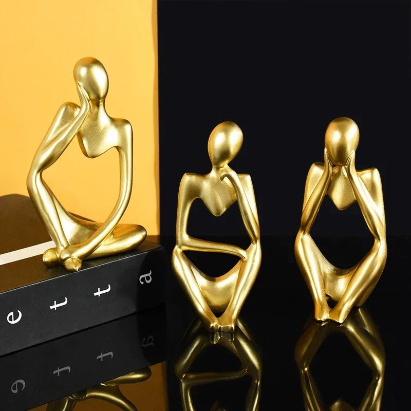 Harz - Denker - Statue: Goldene Skulptur für Wohnzimmer, TV - Schrank und Büro - ApolettaApoletta