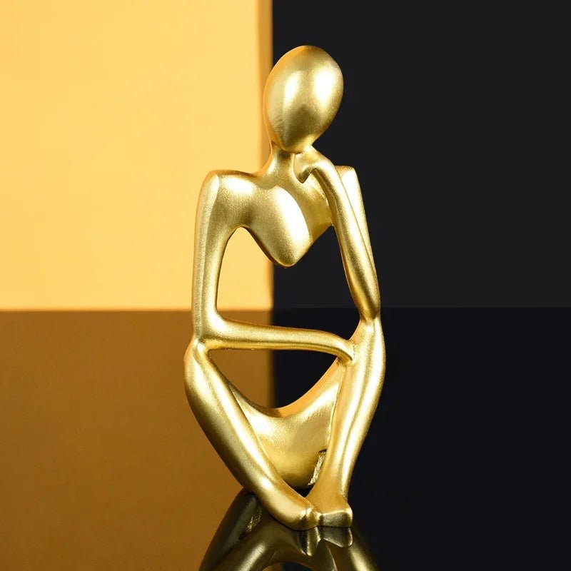 Harz - Denker - Statue: Goldene Skulptur für Wohnzimmer, TV - Schrank und Büro - ApolettaApoletta