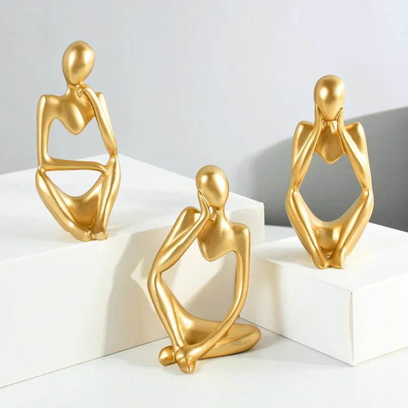 Harz - Denker - Statue: Goldene Skulptur für Wohnzimmer, TV - Schrank und Büro - ApolettaApoletta
