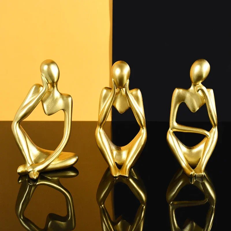 Harz - Denker - Statue: Goldene Skulptur für Wohnzimmer, TV - Schrank und Büro - ApolettaApoletta