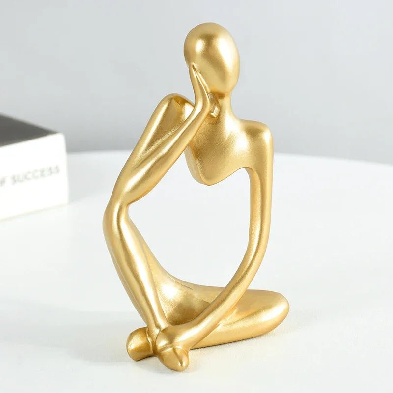 Harz - Denker - Statue: Goldene Skulptur für Wohnzimmer, TV - Schrank und Büro - ApolettaApoletta