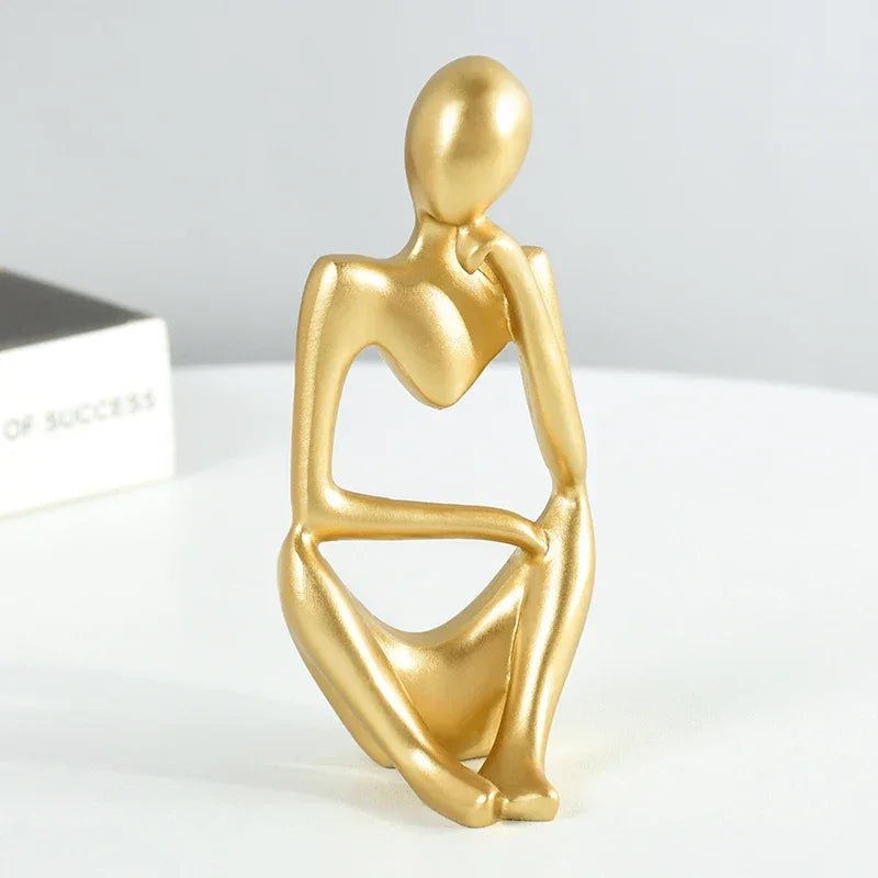 Harz - Denker - Statue: Goldene Skulptur für Wohnzimmer, TV - Schrank und Büro - ApolettaApoletta