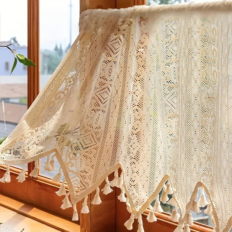 Beige gestreifter Vorhang: Hängender Kurzvorhang mit Stangentasche für Küche, Wohnzimmer & Schlafzimmer - ApolettaApoletta
