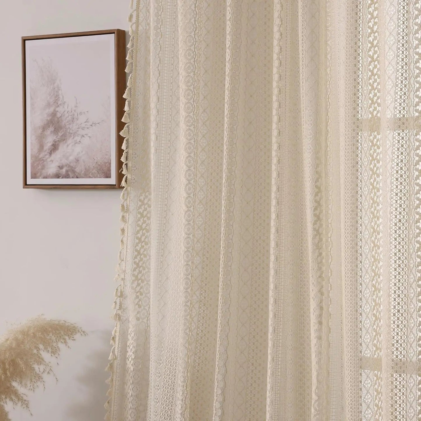 Japanische Boho - Tüll - Vorhänge: Vintage - Stil mit Quasten für Wohnzimmer und Fenster - ApolettaApoletta
