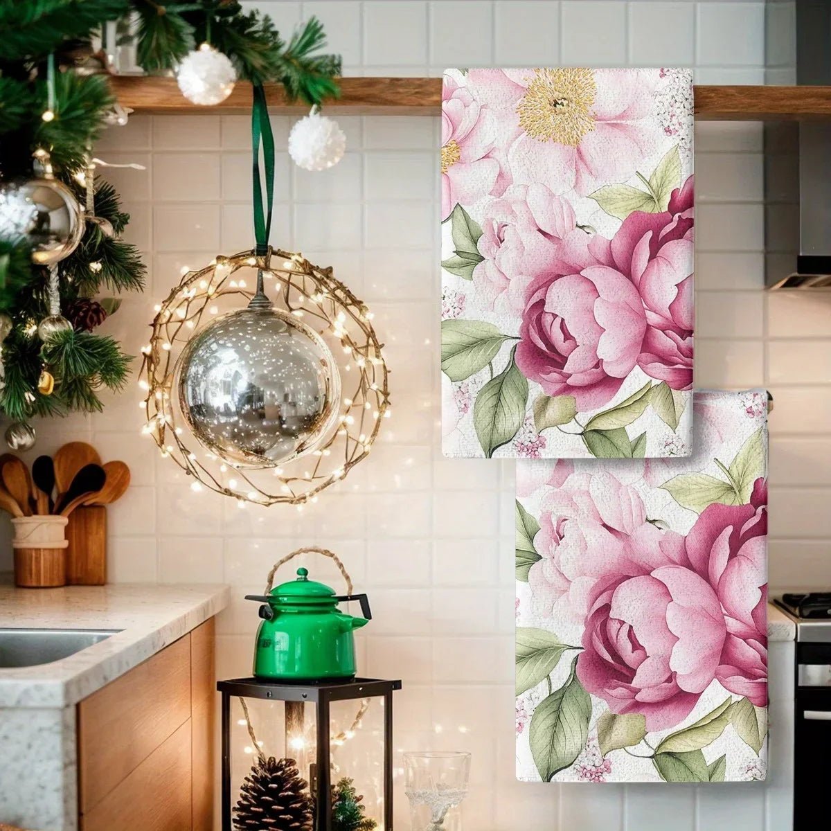 2er - Set Küchenhandtücher: Weiche, saugfähige Geschirrtücher mit Blumenmuster - ApolettaApoletta