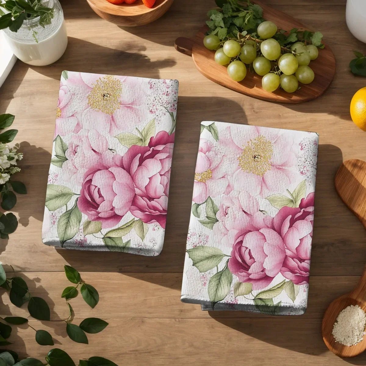 2er - Set Küchenhandtücher: Weiche, saugfähige Geschirrtücher mit Blumenmuster - ApolettaApoletta