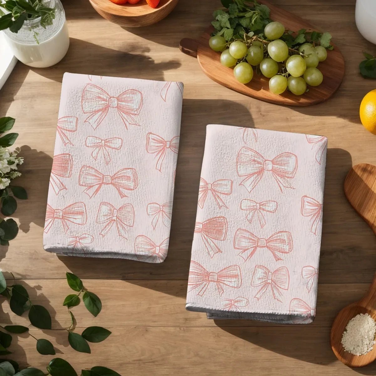 2er - Set Küchentücher: Weich, Saugfähig & elegant mit romantischem Bowknot - Muster - ApolettaApoletta