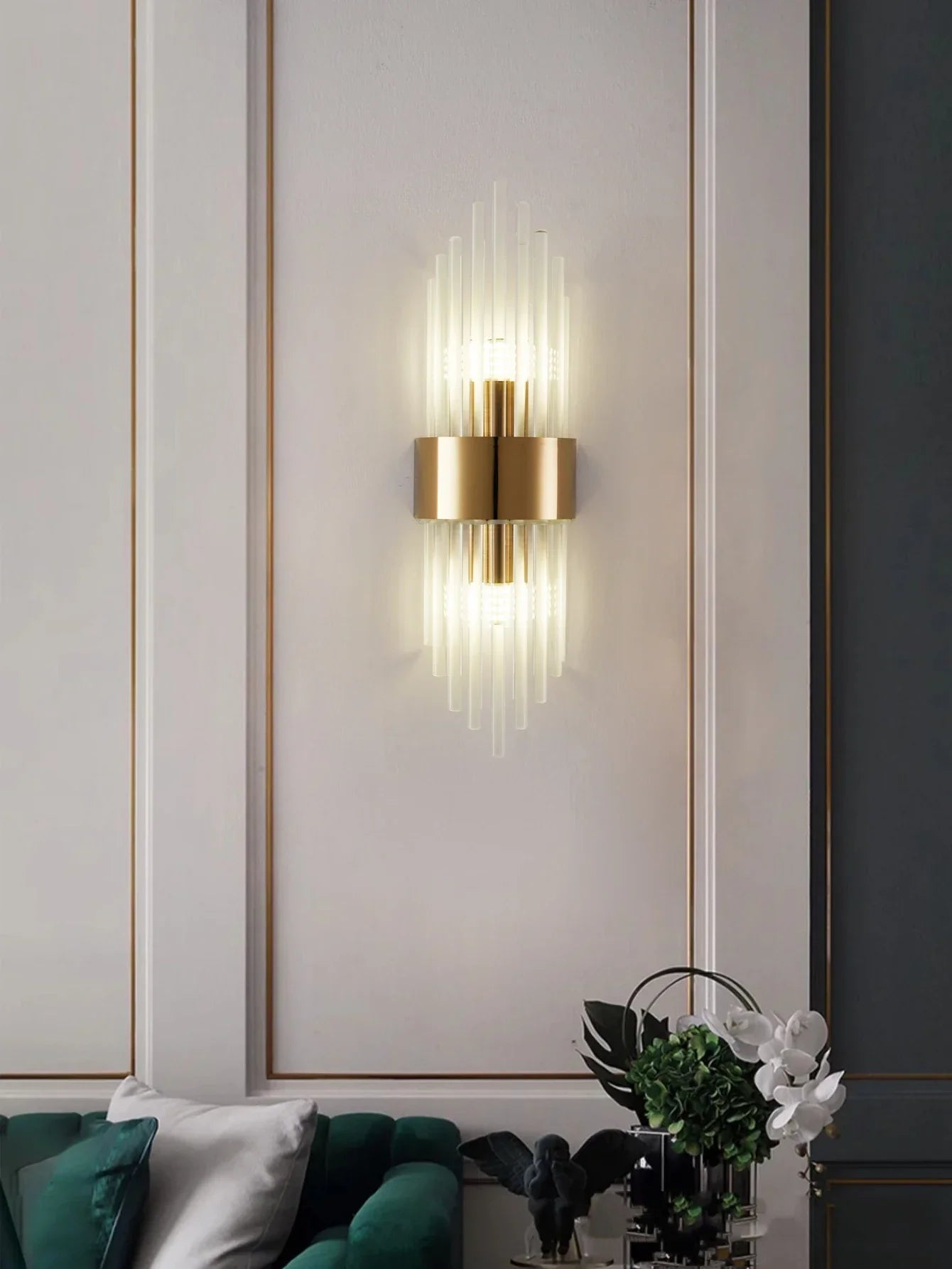 Goldene/schwarze Kristall - Wandleuchte: Edelstahl - Lampe für Wohn - & Schlafzimmer - ApolettaApoletta