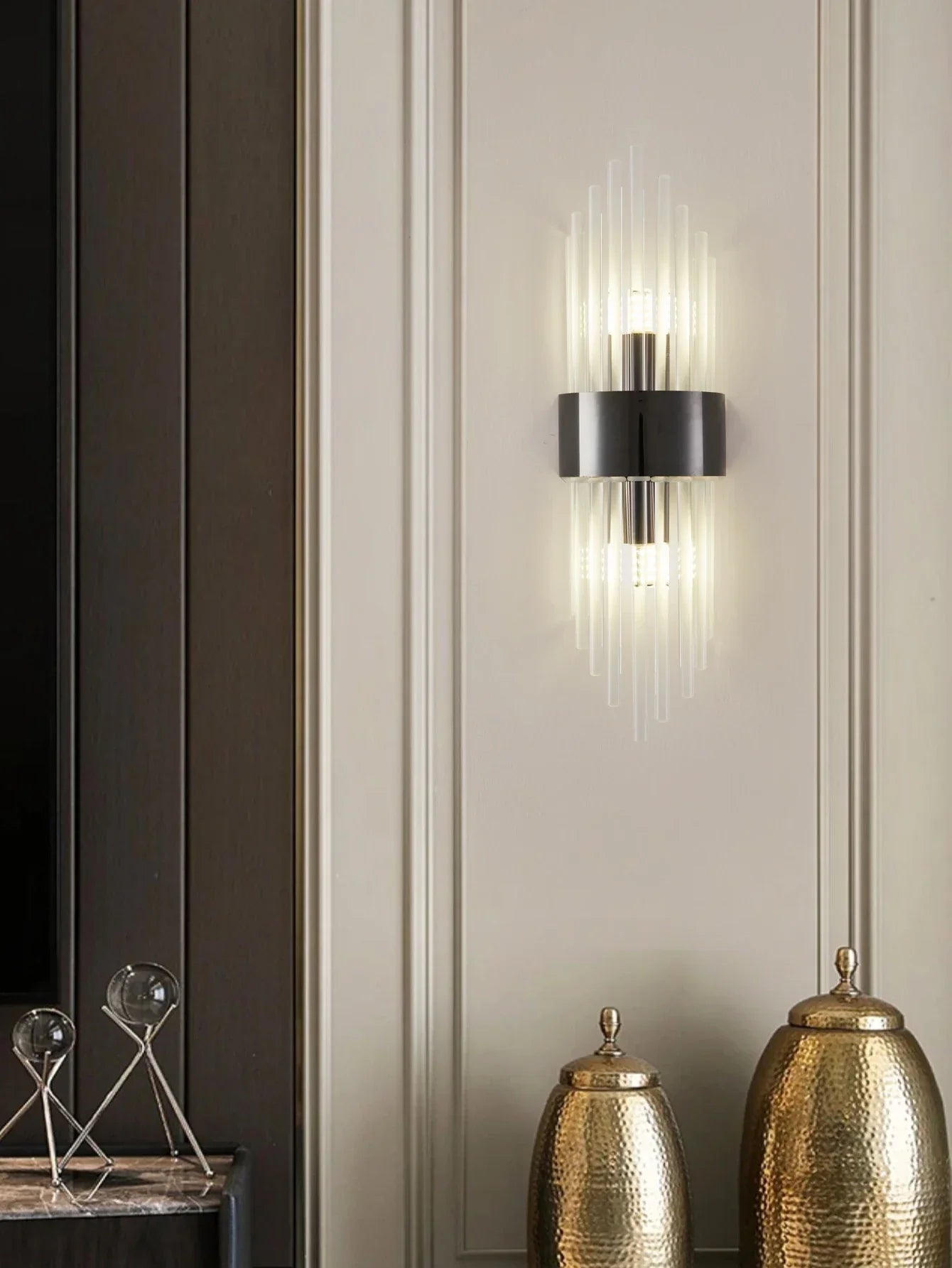 Goldene/schwarze Kristall - Wandleuchte: Edelstahl - Lampe für Wohn - & Schlafzimmer - ApolettaApoletta