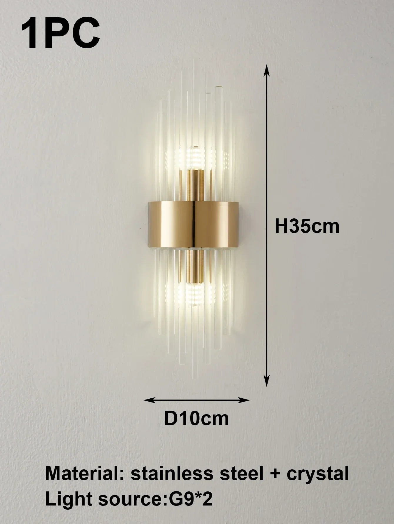Goldene/schwarze Kristall - Wandleuchte: Edelstahl - Lampe für Wohn - & Schlafzimmer - ApolettaApoletta