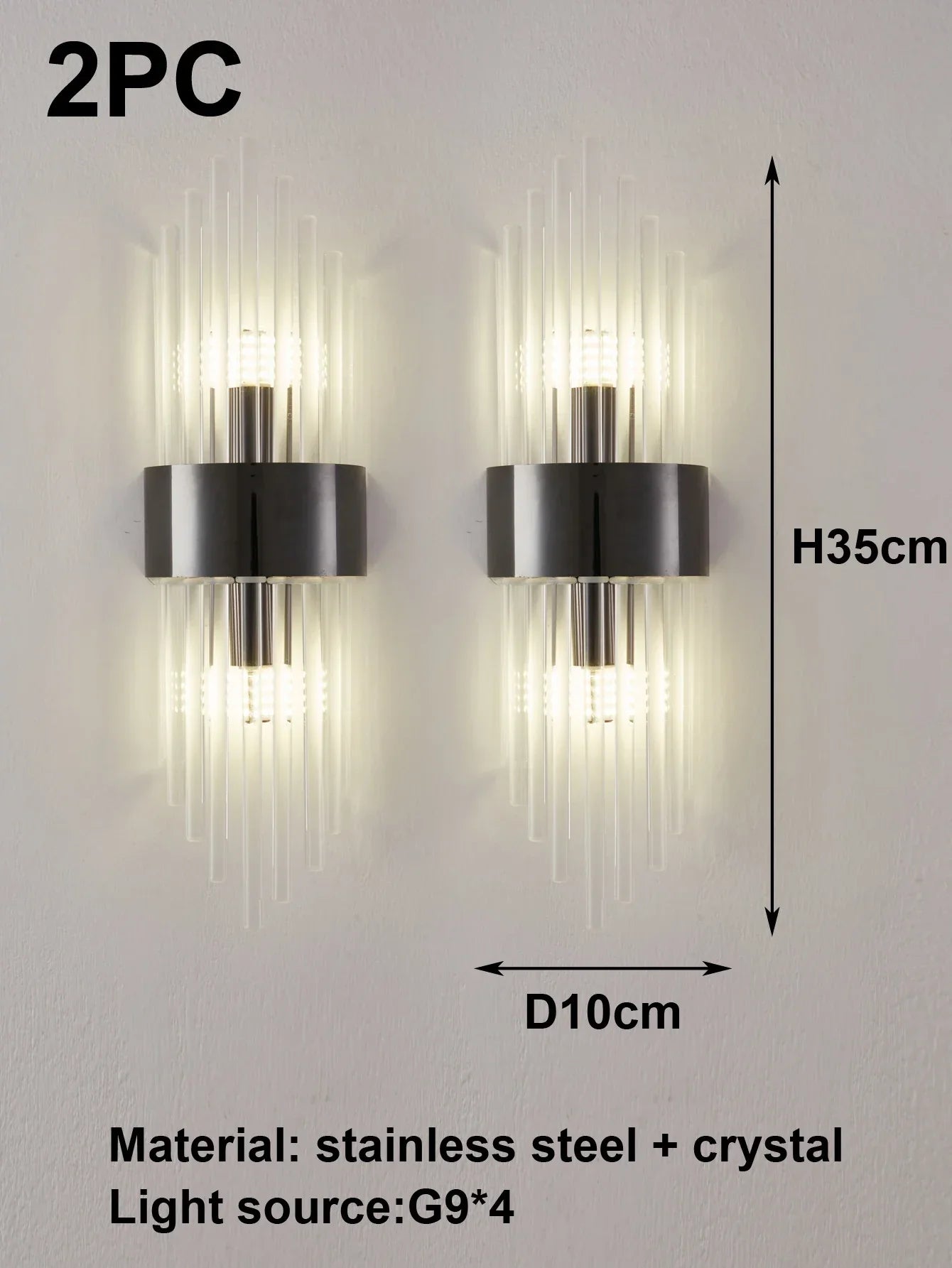 Goldene/schwarze Kristall - Wandleuchte: Edelstahl - Lampe für Wohn - & Schlafzimmer - ApolettaApoletta