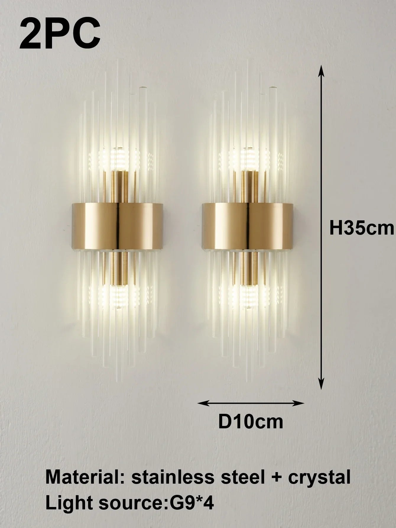 Goldene/schwarze Kristall - Wandleuchte: Edelstahl - Lampe für Wohn - & Schlafzimmer - ApolettaApoletta