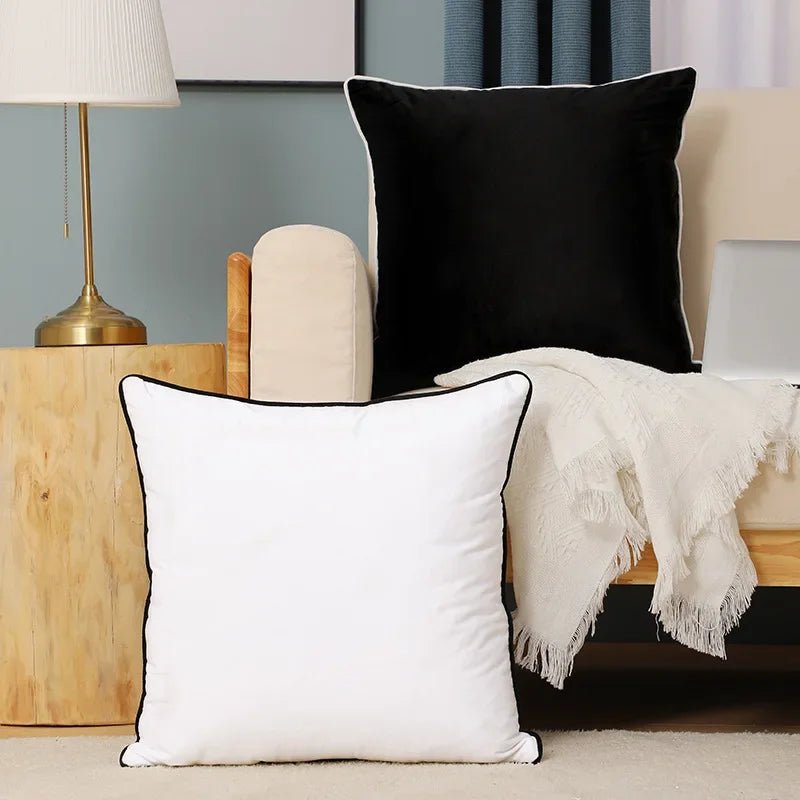 Schwarzer & Weißer Samt - Kissenbezug: Luxuriöse High - End - Dekoration für Sofa & Kopfteil - ApolettaApoletta