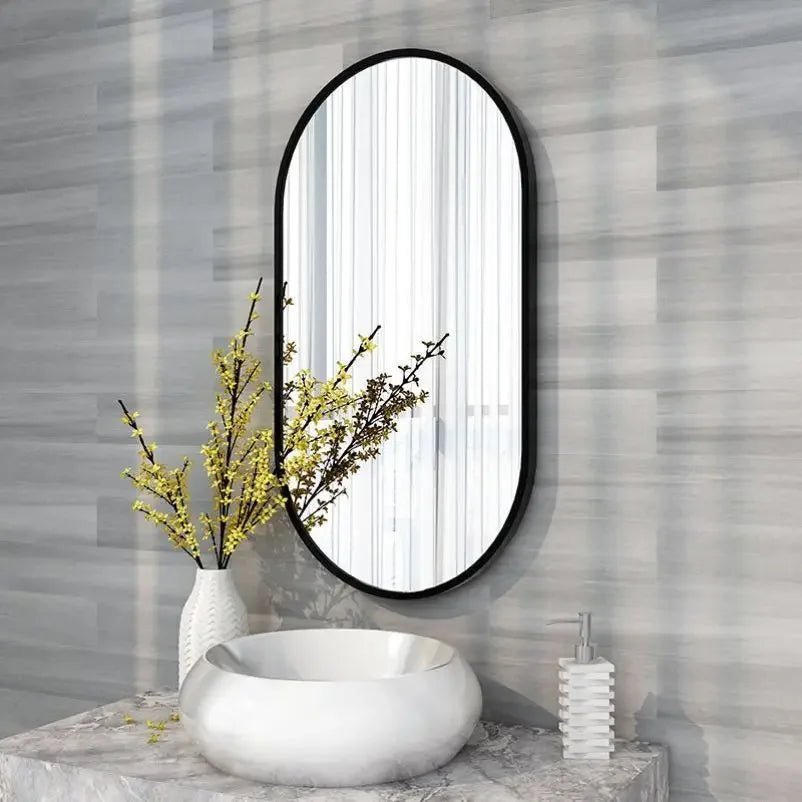 Ovaler Wandspiegel: 50x100 cm, schwarzer Metallrahmen für Wohnzimmer & Bad - ApolettaApoletta