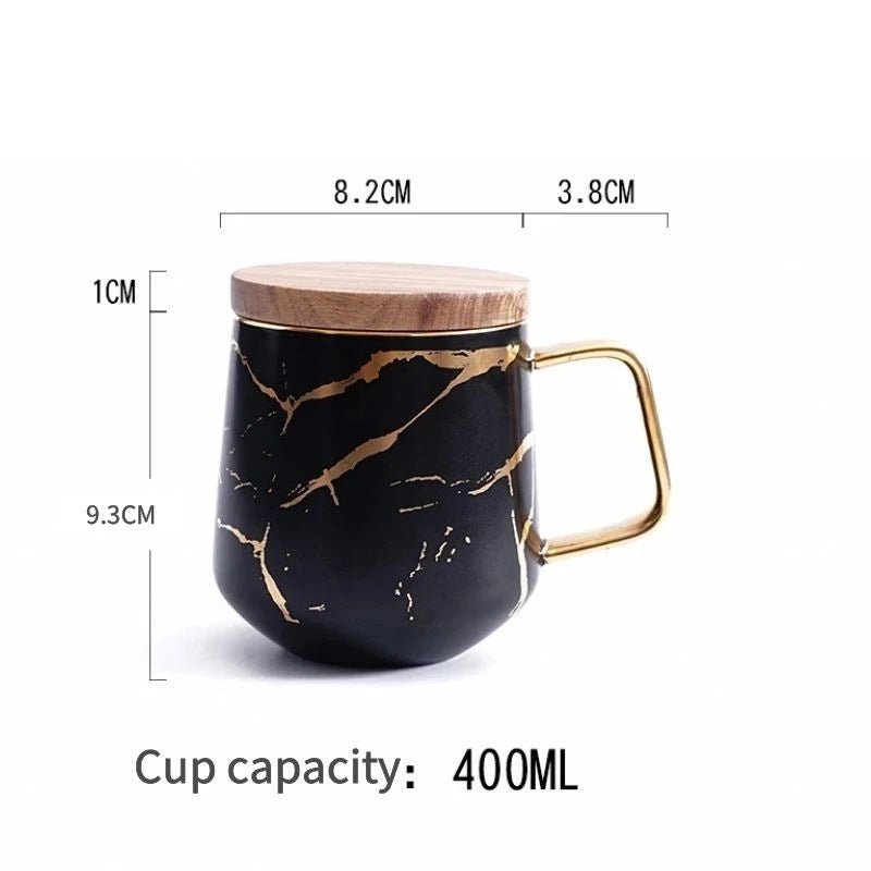 Kreativer Keramikbecher mit Goldgriff & Holzuntertasse - ApolettaApoletta