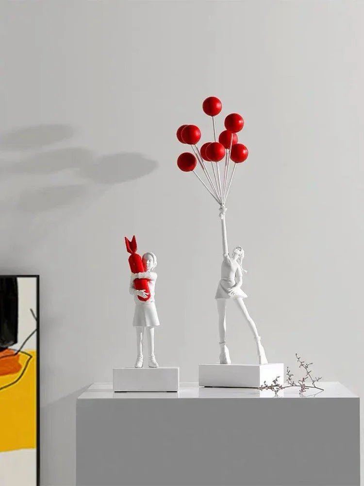 Kunst - Skulptur „Fliegendes Ballon - Mädchen“: Banksy - Stil aus Harz für Zuhause - ApolettaApoletta
