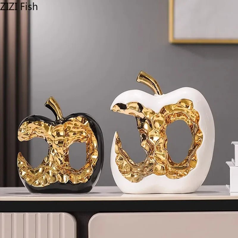 Goldener Apfel - Keramik: Aushöhlte Skulptur & kreative Deko für den Schreibtisch - ApolettaApoletta
