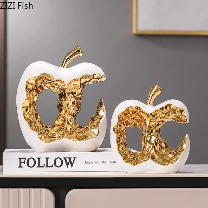Goldener Apfel - Keramik: Aushöhlte Skulptur & kreative Deko für den Schreibtisch - ApolettaApoletta