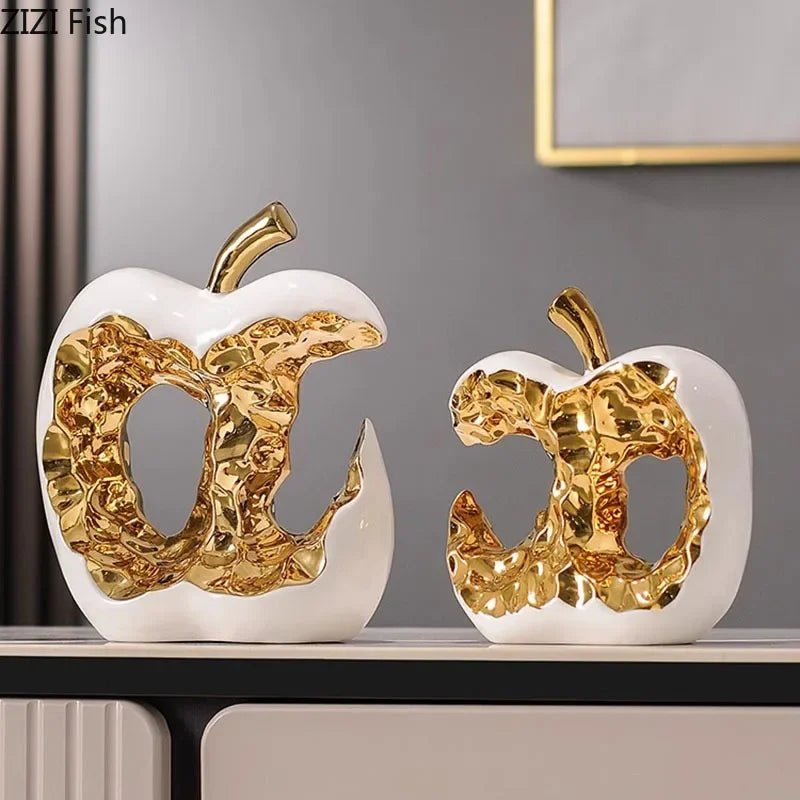 Goldener Apfel - Keramik: Aushöhlte Skulptur & kreative Deko für den Schreibtisch - ApolettaApoletta