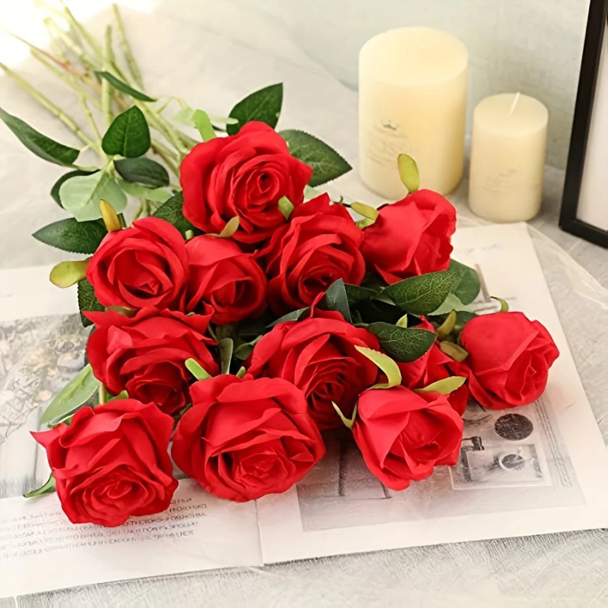 Realistischer künstlicher Rosenstrauß: 12er - Set für Hochzeit, Geburtstag & Heimdeko - ApolettaApoletta