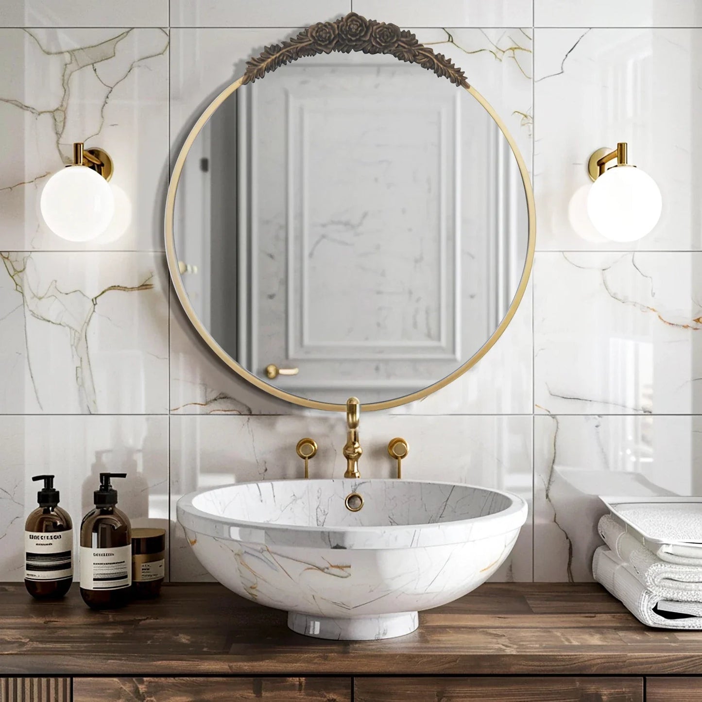 Barock Wandspiegel: Vintage Messing - Design mit Rosen & Metallrahmen für Bad und Wohnzimmer - ApolettaApoletta